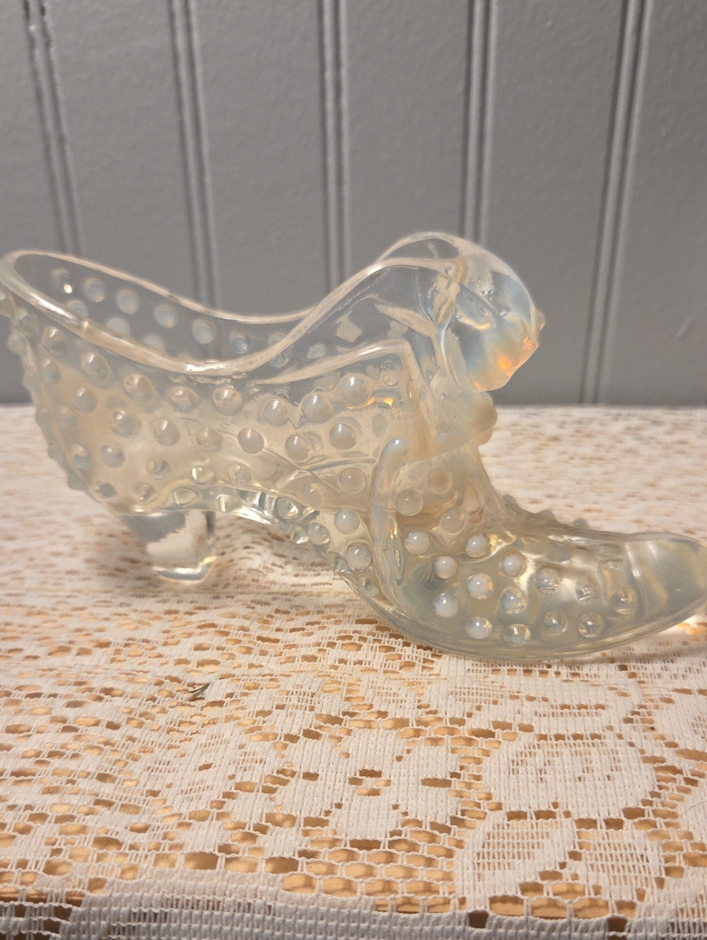 Vintage Fenton Glass Decorative Shoe Figurine - Opalescent White